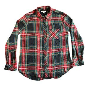 Beach Lunch Lounge Plaid Button Down Shirt‎ Red Green Flannel Medium M